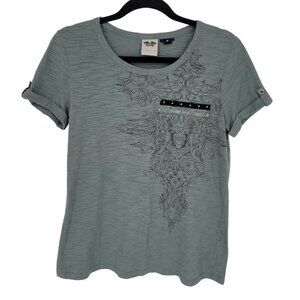 Harley Davidson womens medium zipper pocket slub short sleeve studded neckline